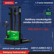Kép 1/4 - 1.2 t Hangcha CDD12-A2MC2-ISZ típusú, 2000 mm emelési magasságú gyalogkíséretű targonca, mely LI-ION akkumulátorral rendelkezik