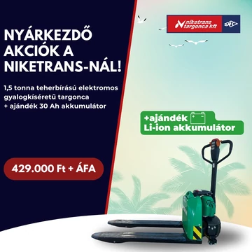 1,5 tonnás Hangcha CBD15-JH 24V/30Ah Li-ionos elektromos raklapszállító targonca, dupla akkumulátorral