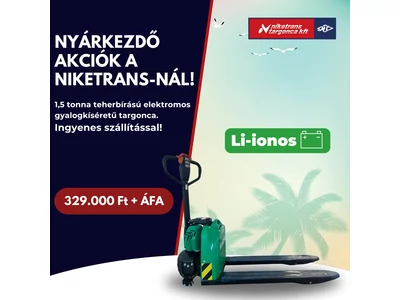 Nyárkezdő akció a Niketrans-nál! HC Elektromos raklapszállító targonca 329.000 Ft+ÁFA, ingyenes szállítással!