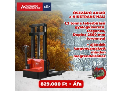 HC 1,2 tonnás elektromos gyalogkíséretű targonca 829 000,- Ft + ÁFÁ-tól