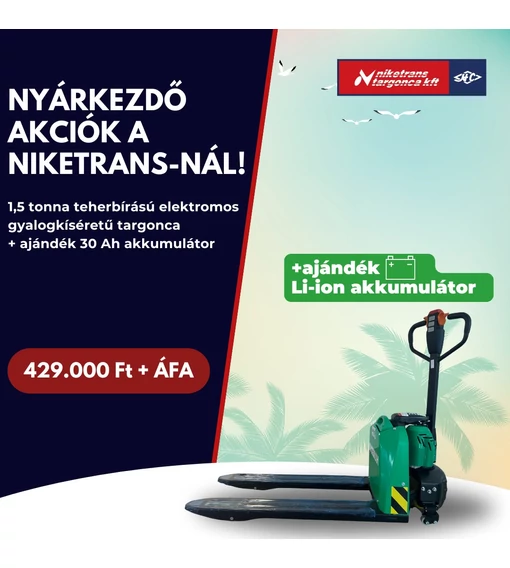Nyárkezdő akció a Niketrans-nál! HC Elektromos raklapszállító targonca + ajándék 30 Ah Li-ion akkumulátor, 429.000 Ft+ÁFA!