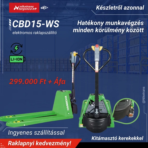 Hangcha CBD15-WS 1.5 t teherbírású Li-ion elektromos raklapszállító
