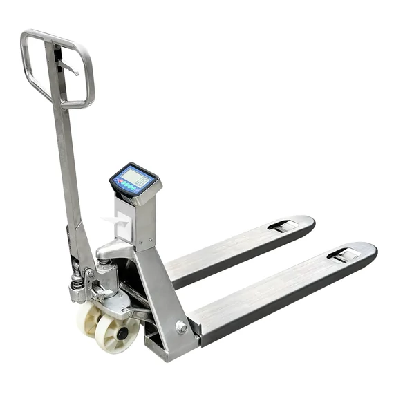 STAXX 2.5 t teherbírású rozsdamentes, mérleges kézi raklapemelő nyomtatóval